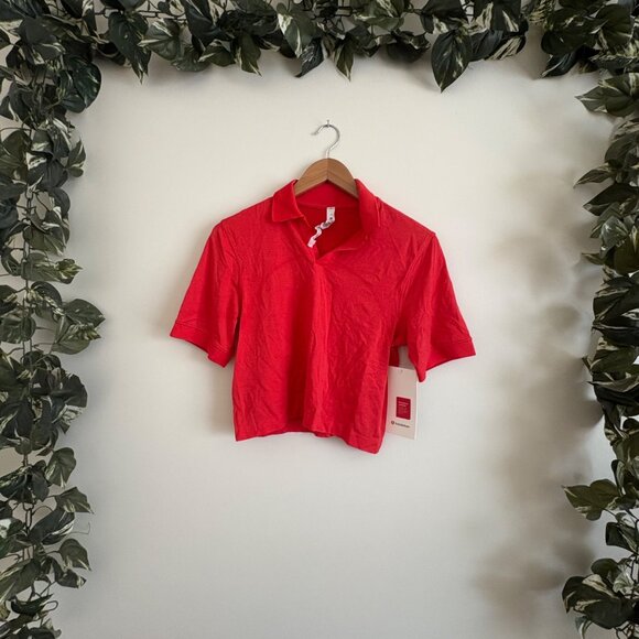 Lululemon Athletic Swiftly Tech Relaxed Short Sleeve Polo Hot Heat NWT Sz 4 - Picture 1 of 6